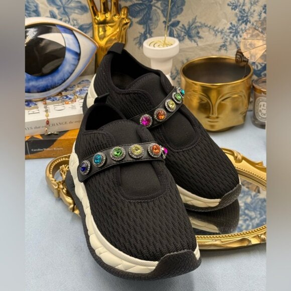 🆕 KURT GEIGER LONDON 🧿 NWOB London Knit Jewel Sneakers, Black Sz EU40 US 9 - Picture 7 of 15